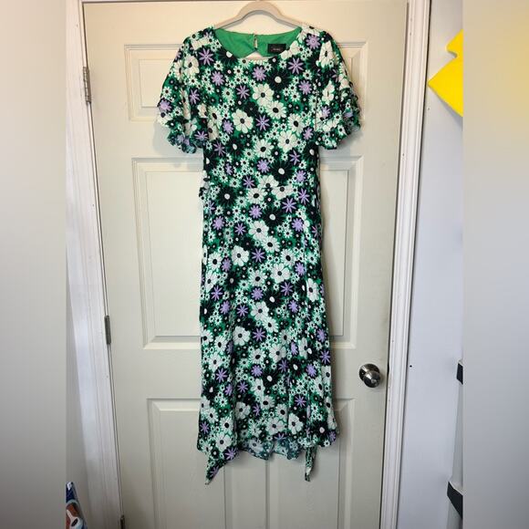 Alexia Admor Lila Midi Green White Floral Dress Open Tie Back Side Slit NWT - Picture 2 of 10